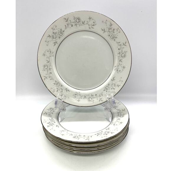 Vintage Platinum Rose Fine China Set of 5 Salad Plates Made in Japan - Picture 1 of 3